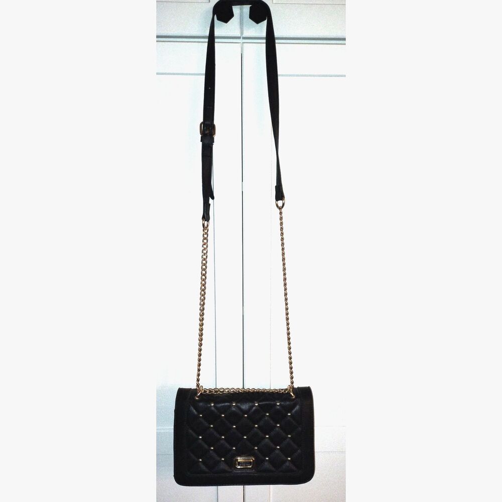 Badgley Mischka Vegan Leather Black Crossbody Purse Gold Chain Studded Punk - Picture 3 of 7
